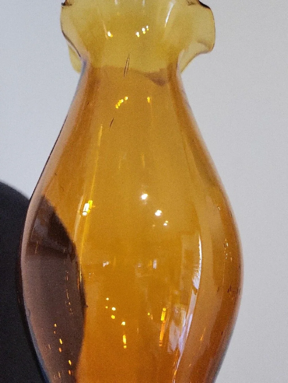 RARE FIND ** 1960's Amber Glass Hurricane Lamp Pair —